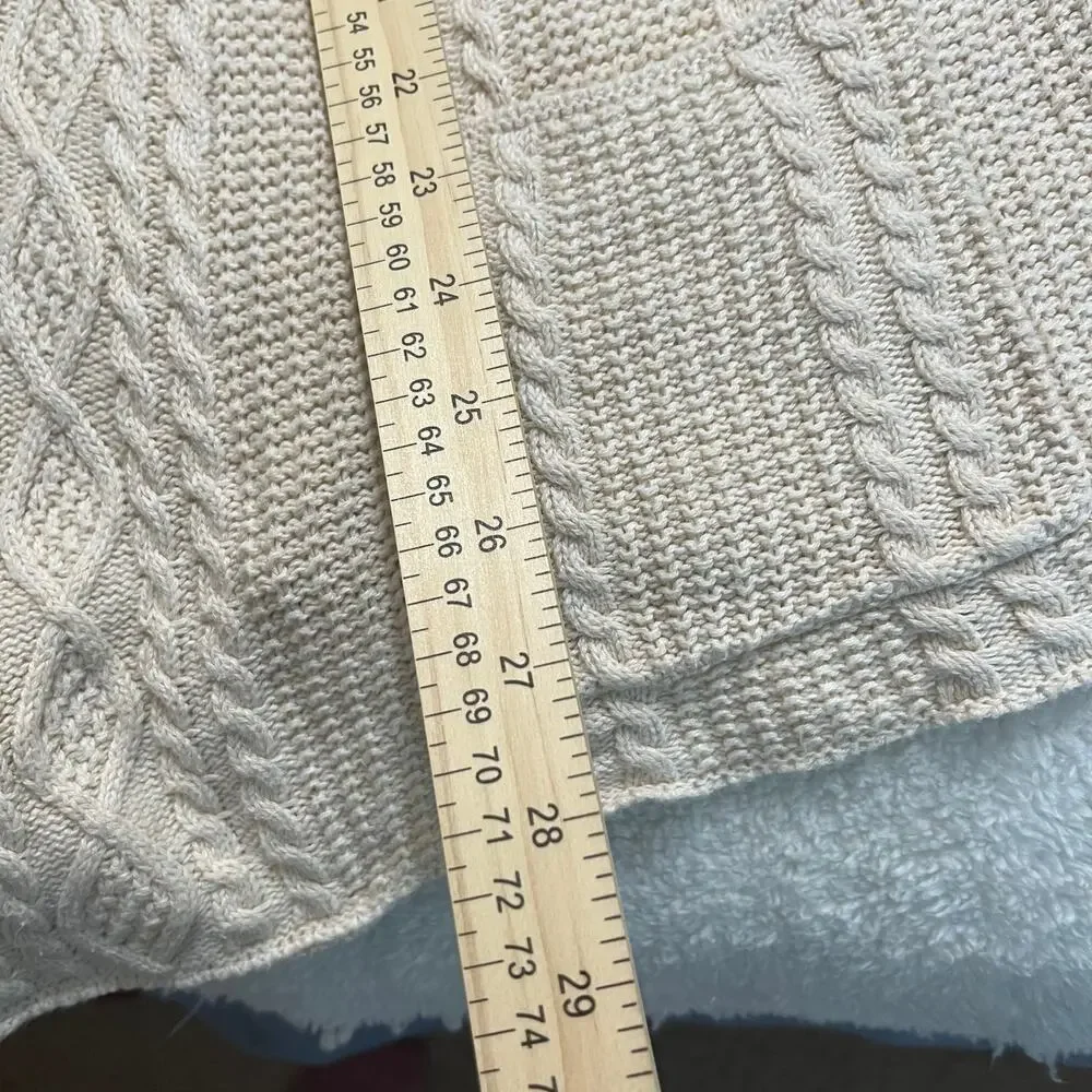 Jeanne Pierre Cable Knit Sweater Sz Medium Open Front‎ Cream Pockets